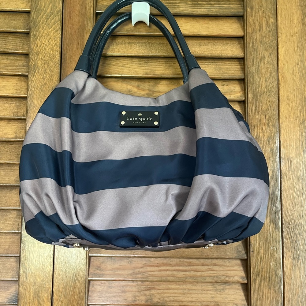 Kate Spade Navy and Taupe Striped Shoulder Bag